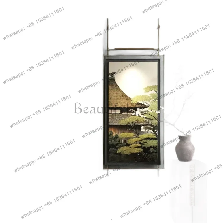 New Chinese metal pole decoration hanging painting French light luxury background wall art mural
