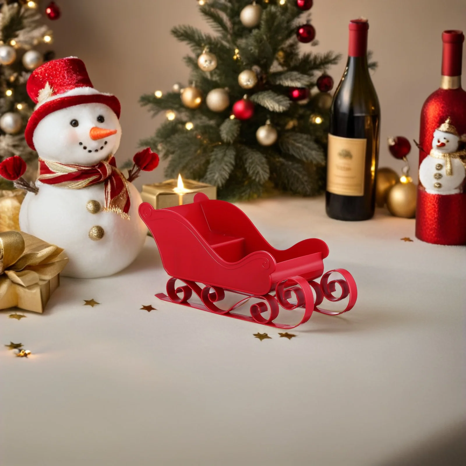 

4Pcs Mini Sleigh Gift for Christmas Tabletop Sleigh Decoration Festive Centerpiece Holiday Party Decor Bright Long-Lasting