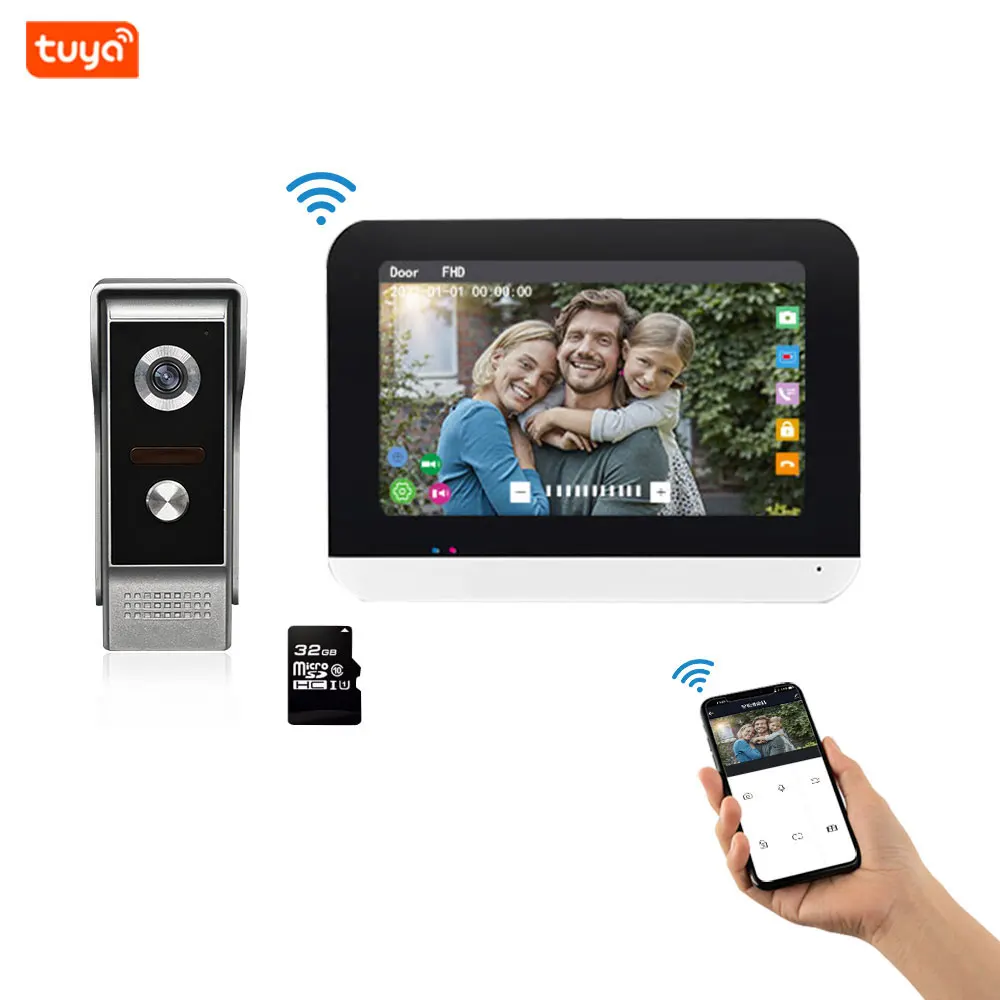 

Tuya APP Wifi Smart IP Video Door Intercom System camera monitor Remote Unlock Control 7Inch 1080P RFID Doorbell Phone Wireless