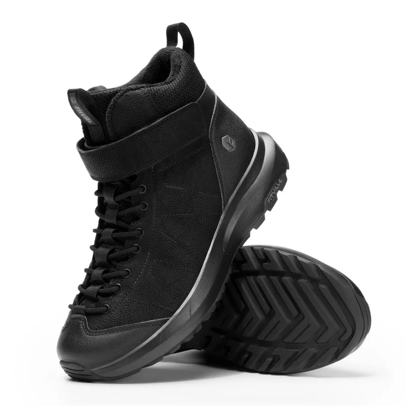 FitVill Wide Width Men's Shoes Winter Boots Autumn Work School Supplies Warm Fur Lined Slip-Resistant Outdoor Footwear with Hook