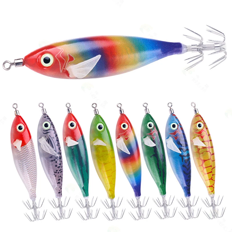 9.5cm 10g Horizontal Squid Jigs Fishing Lure Artificial Squid Hook Jigging Baits For Sea Fishing Cuttlefish EGI Luminous Box Kit