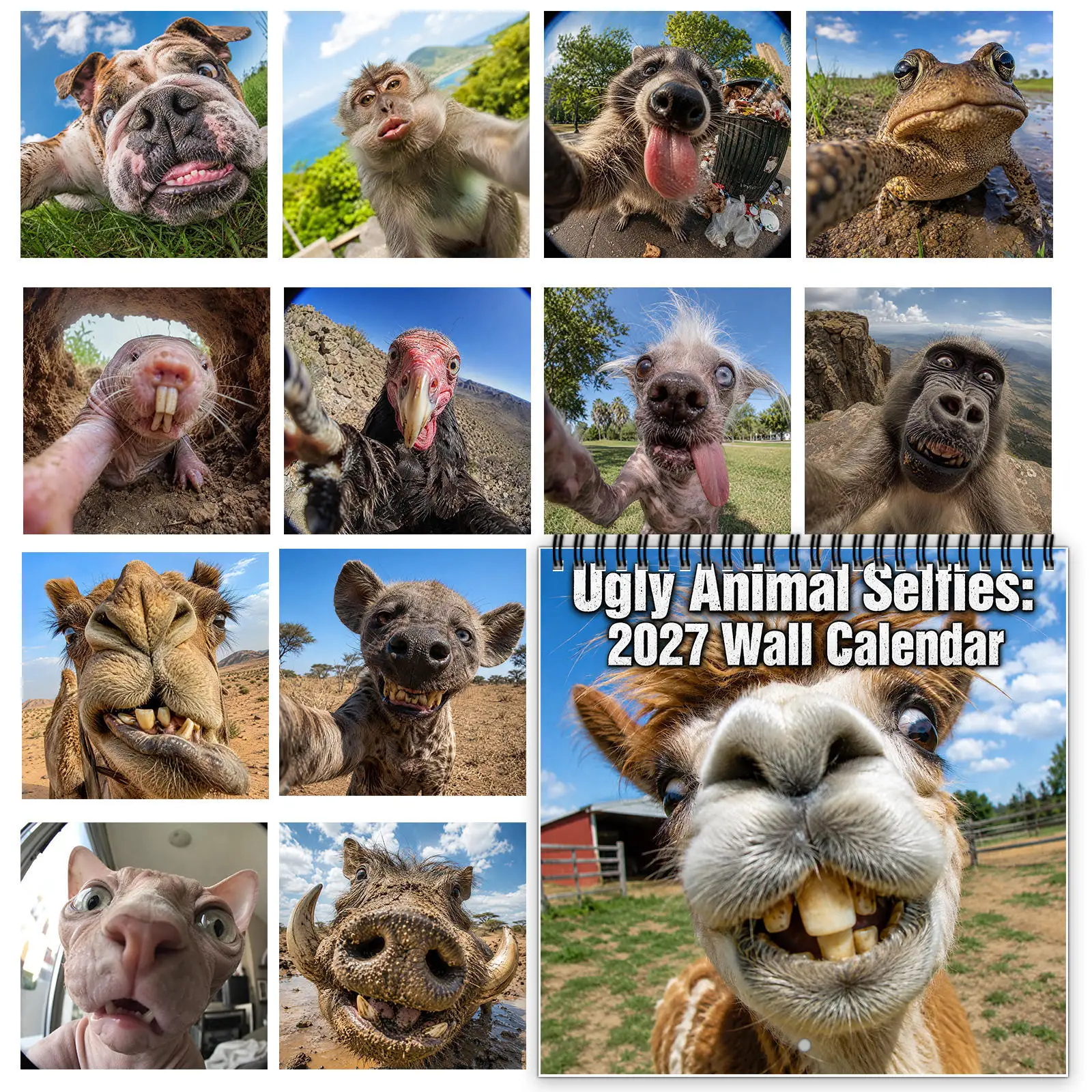 2027 Ugly Animal Selfies Wall Calendar 12 Month Jan-Dec Funny Weird Animal Photo Monthly Planner Home Decor Novelty Gift