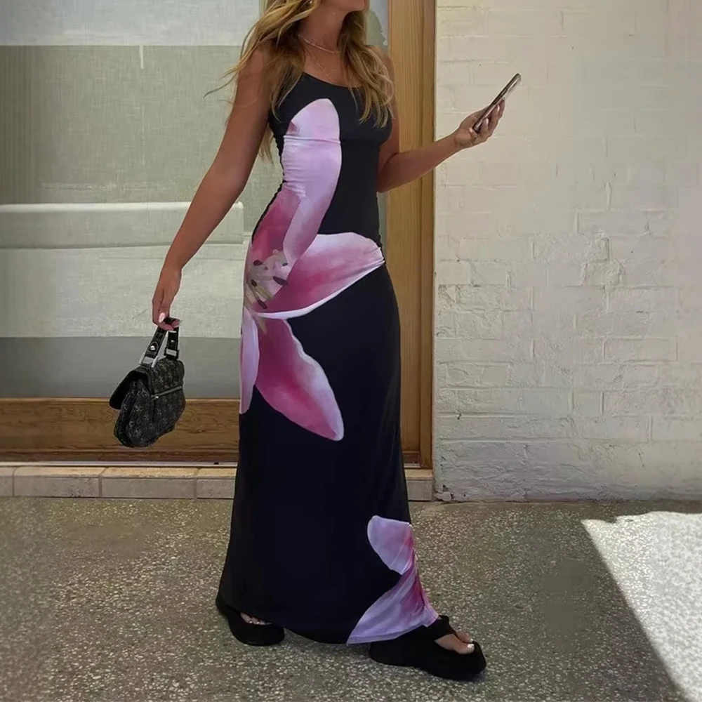 Robes printemps été robes Spaghetti sangle sans manches coupe florale mince Cami robes pour les femmes