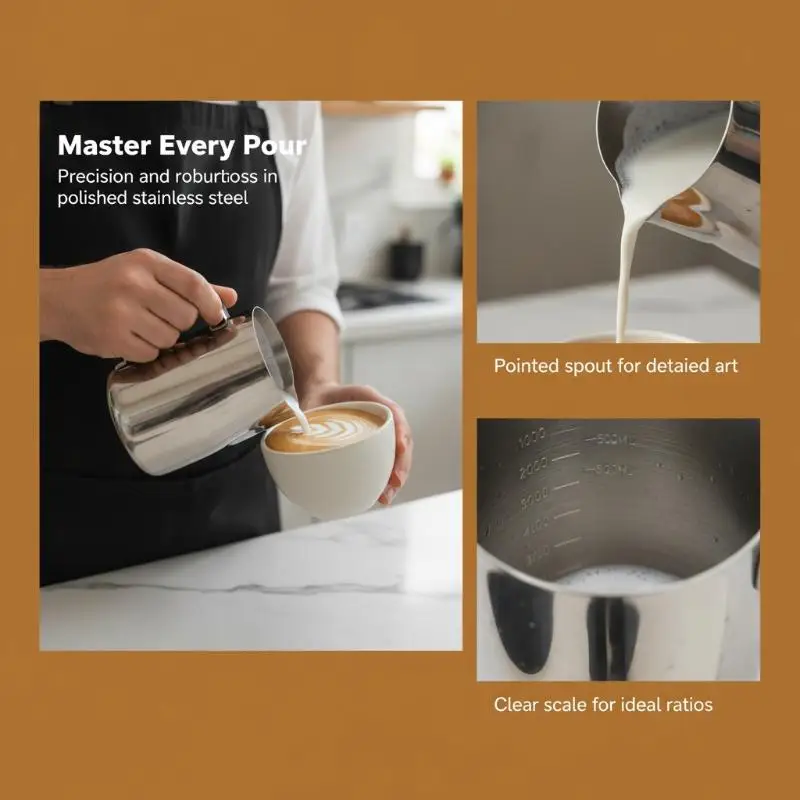 Stainless Steel Milk Frothing Pitcher With Internal Scale And Ergonomic Handle Perfect For Home Coffee Latte Art Making