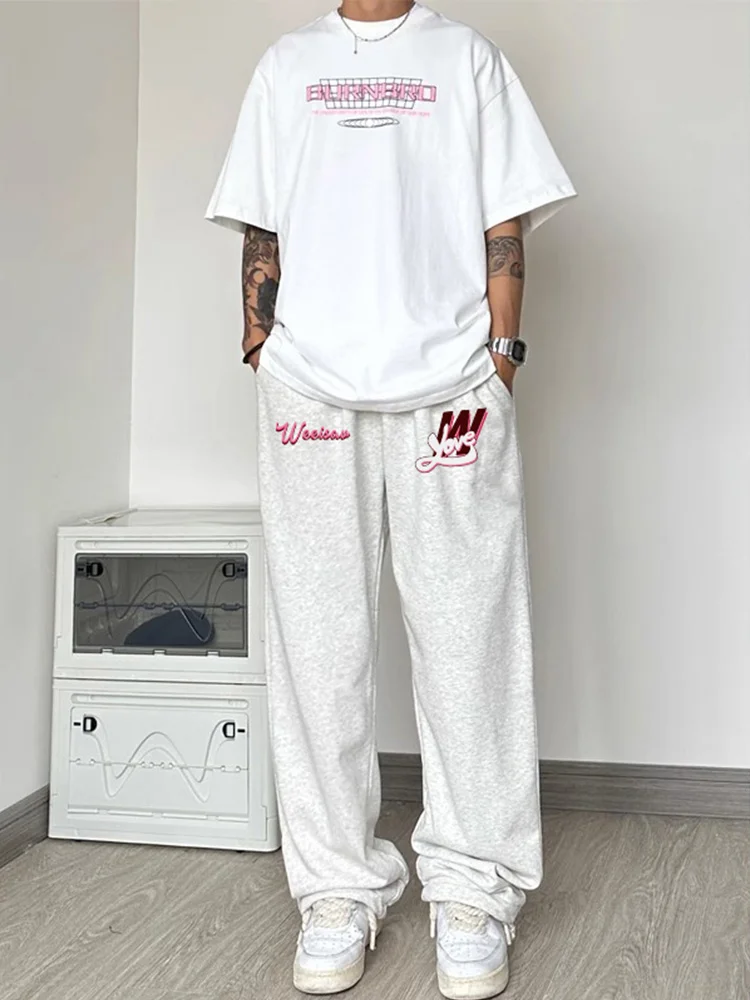 

American Sle Loose Straight Leg Casual Pants Men's New 2025 Autumn Design High Street Loose Trousers Youth Daily Wear