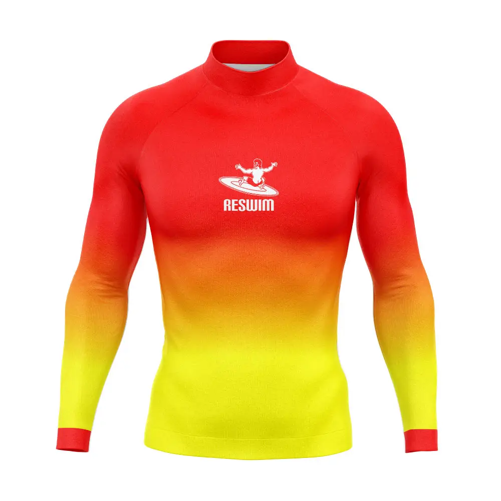 Nowy męski strój kąpielowy z długim rękawem wysypka straż Surf t shirt letni pływanie na plaży obcisłe Surf clothing UV skirsuit Rashguard