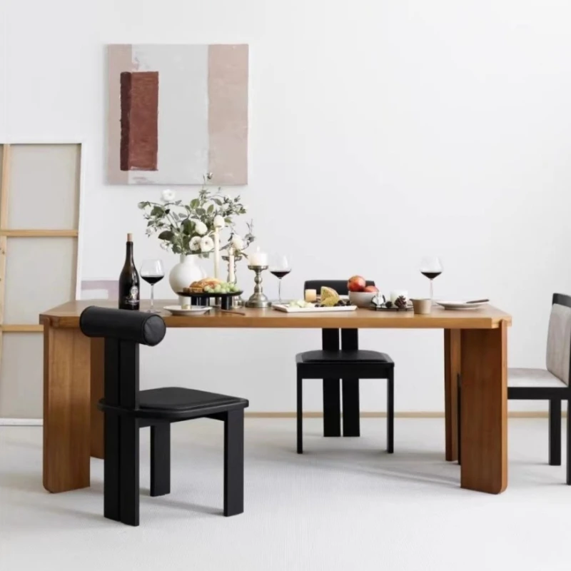 

Wabi black solid wood dining table household simple dining long negotiation tea designer office workbench
