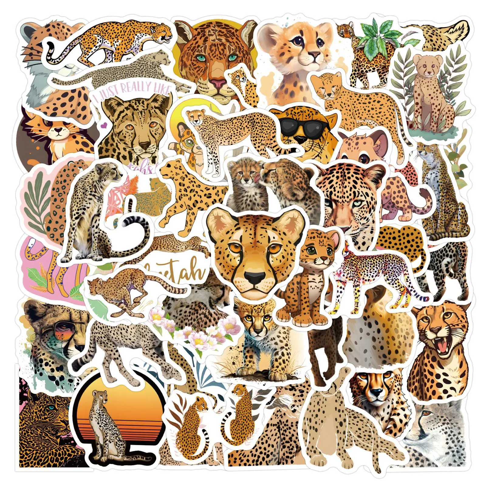 

60PCS Cartoon Cheetah Sticker Cute Cool Animal DIY Waterproof Decal Children's Toy Gift for Refrigerator Bicycle Phone Case