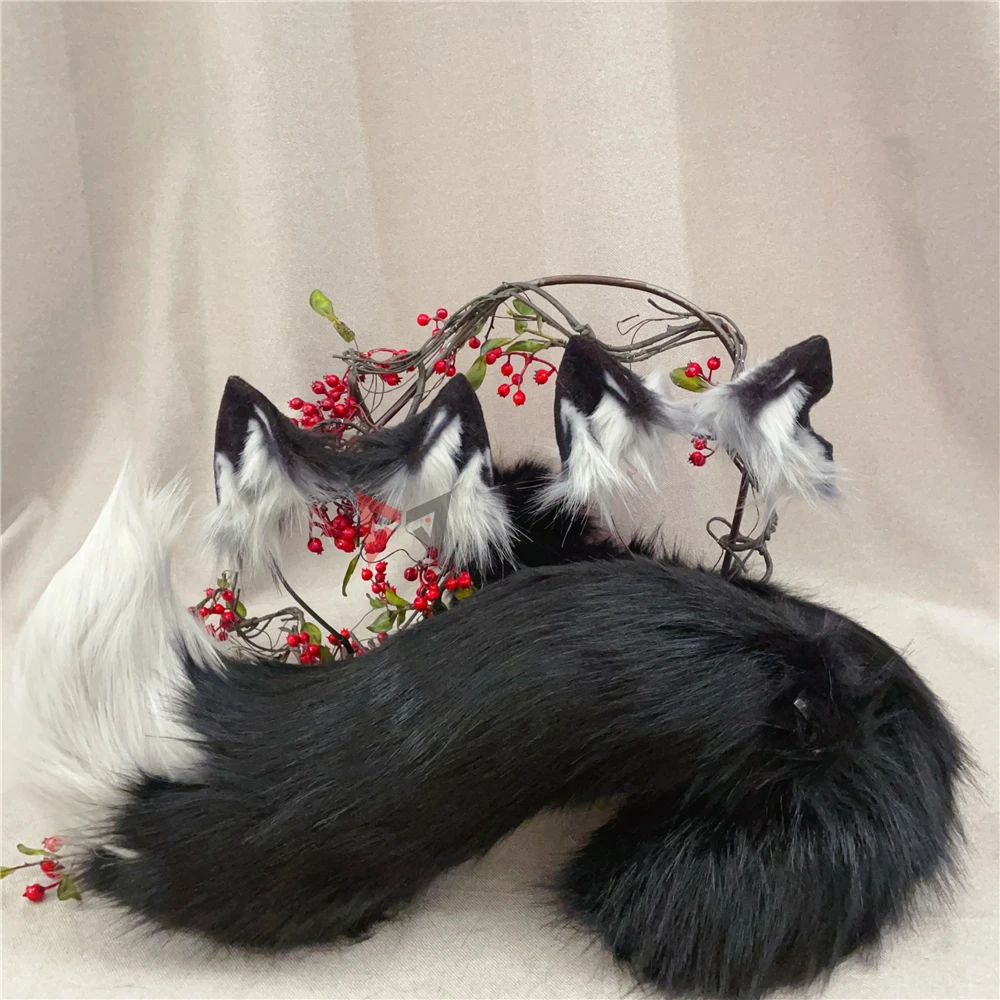 New Hand Made Work Black Wolf Wolves Ears Hairhoop Headwear Tail Costume Accessories Custom Made