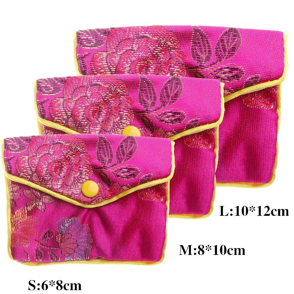 Vintage Brocade Handmade Silk Embroidery Padded Zipper Small Jewelry Gift Storage Pouch Bag Snap Case Satin Coin Purse