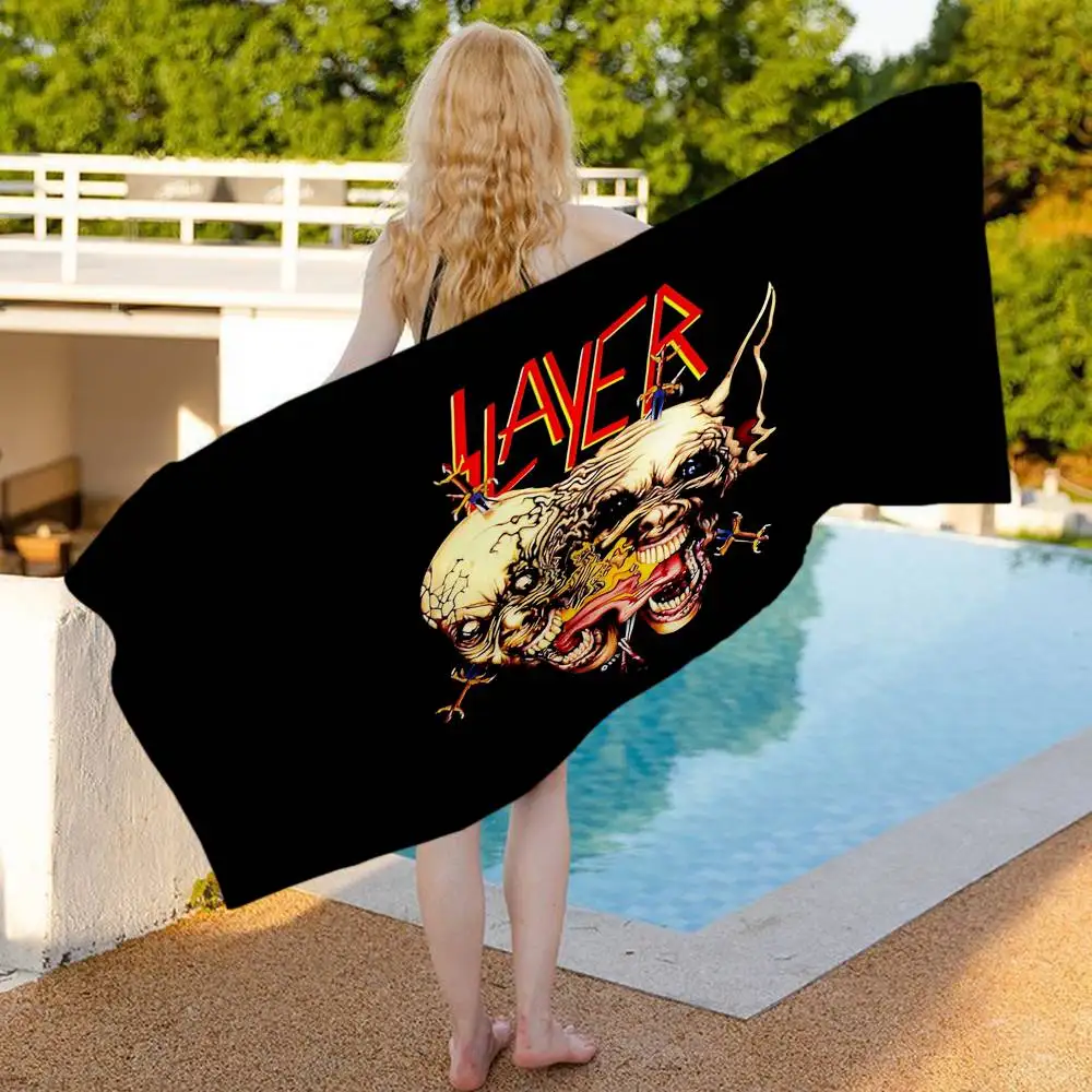 Heavy Metal Band Slayer Anime Beach Swimming Towel Soft Absorbent Washcloth Children's Gifts For Kids Travel Camping Gym