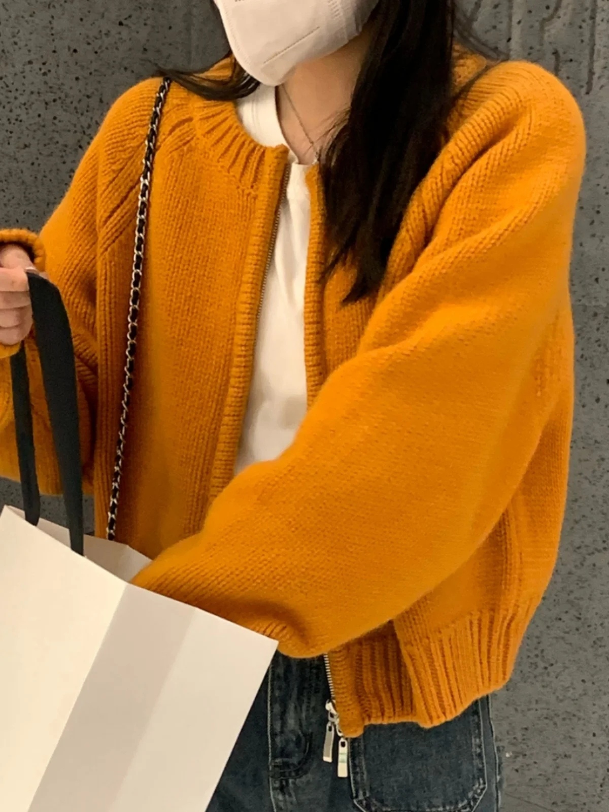 

Trendy Orange Zipper Knit Sweater Cardigan Women's Spring Autumn Loose Lazy Sle ort Knitted Outerwear