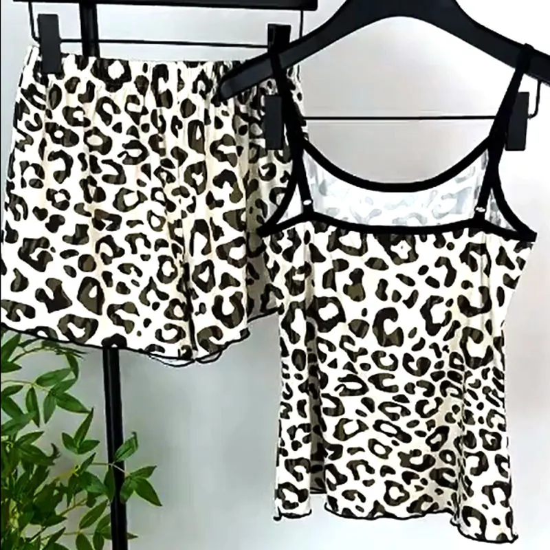 Leopard Print Women's Pajamas Set Straps Sleepwear Vest + Shorts Nightwear Sexy Lingerie S M L XL image 6