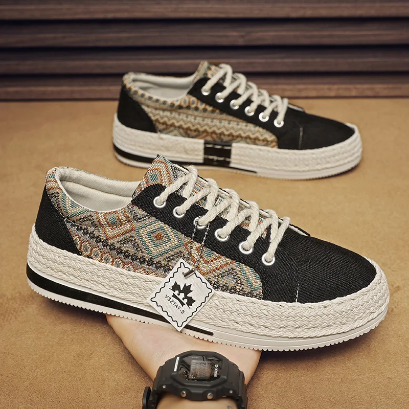 Men's Flat Casual Shoes Fashion Canvas Sneakers for Men Summer Breathable Fisherman Linen Cloth Loafers Comfortable Espadrilles