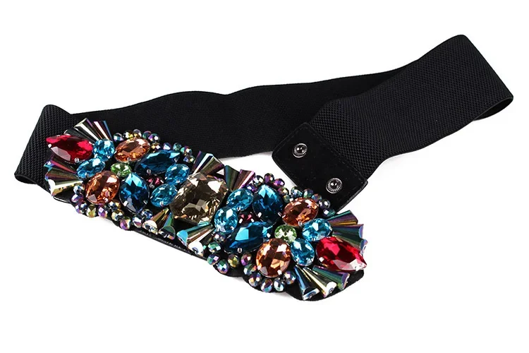 Brand White Rhinestone Waist Belt For Women Ladies Elastic Waist Band Colorful Crystal Bead Corset Strap Dress Belt Accessories