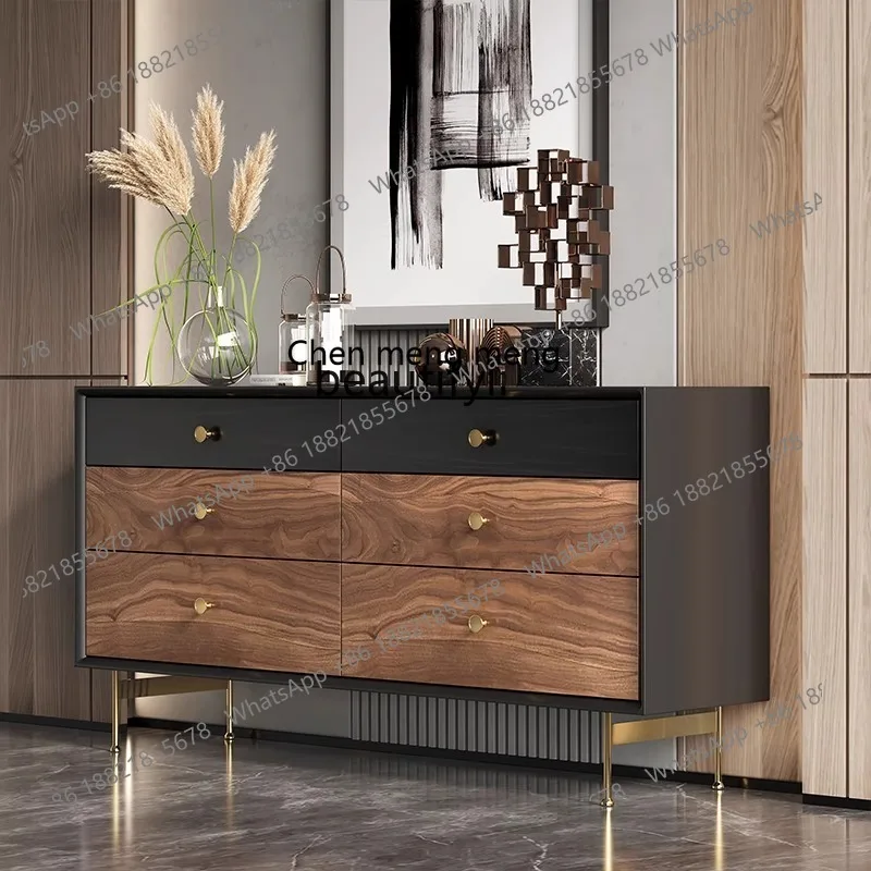 X  Light luxury solid wood six-chest cabinet bedroom modern simple black walnut edge, living room drawer storage, entrance cabin