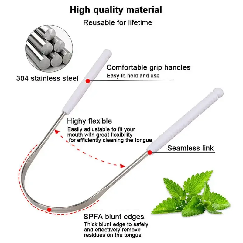 1PC Stainless Steel Tongue Scraper Cleaner Fresh Breath Cleaning Coated Tongue Toothbrush Oral Hygiene Care Tools