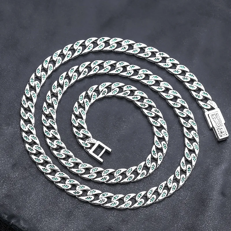 

S925 sterling silver necklace thick men and women cuban chain with zircon punk trendystylishk-style jewelry