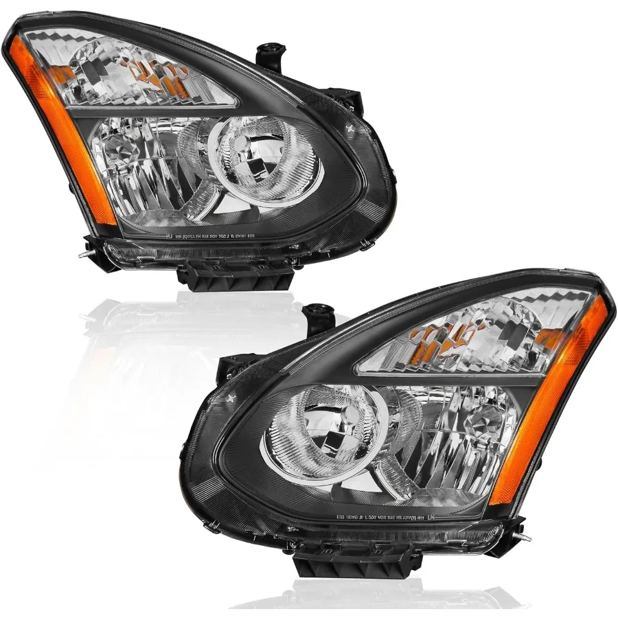 مجموعة المصابيح الأمامية لاستبدال المصابيح الأمامية نيسان روج هالوجين 2008-2013، مصباح أمامي غير مخفي، زاوية كهرمانية سوداء