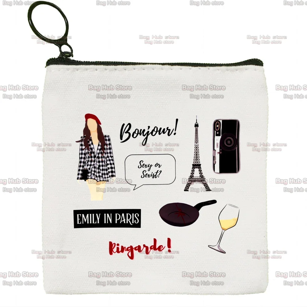 Emily In Paris Canvas Creative Small Coin Purse Funny Simple Key Coin Purse for Men and Women Fashion Style Cute Korean Trend