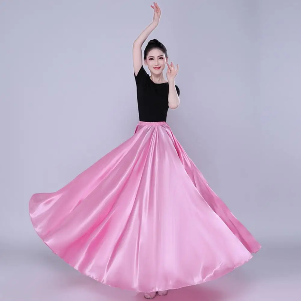 Elegante saia de tule de cetim feminino, elástico na cintura, plissada, bainha super grande, dança espanhola Performance