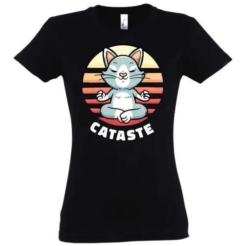 Youth Designz Damen T-Shirt mit meditierender Katze und lustigem Cataste Spruch