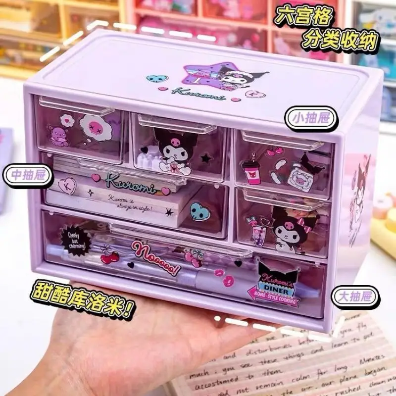 

Sanrio Cartoon Diy Cute Drawer Type Desktop Storage Small Girl Miscellaneous Storage Box Cosmetic Anime Kuromi Storage Box