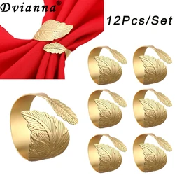12Pcs Matte Gold Leaf Napkin Rings Leaves Napkin Holder Rings for Fall Thanksgiving Wedding Christmas Dinning Table Decoration