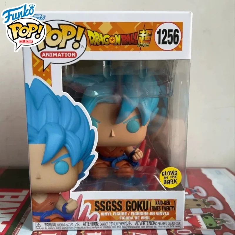 Funko Pop! Figura de vinilo exclusiva de Dragon Ball Super Saiyan Blue Goku (Kaioken X20) que brilla en la oscuridad, juguetes para niños y niñas, regalo