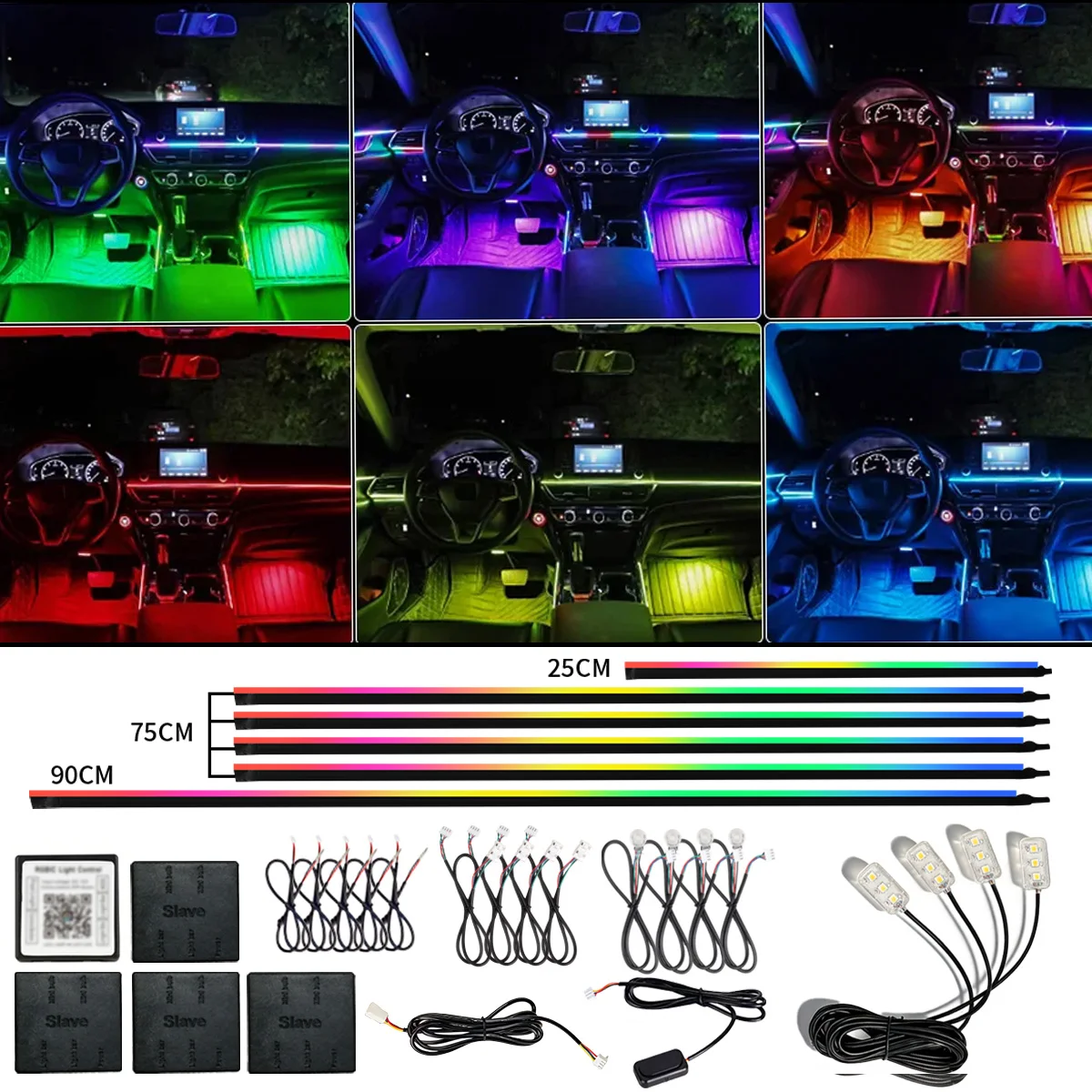 

Комплект светодиодной подсветки для автомобиля, RGB-подсветка с акриловым рассеивателем, управление через приложение, музыкальная синхронизация, декоративная лампа для создания атмосферы в авто, 6/10/18 в 1