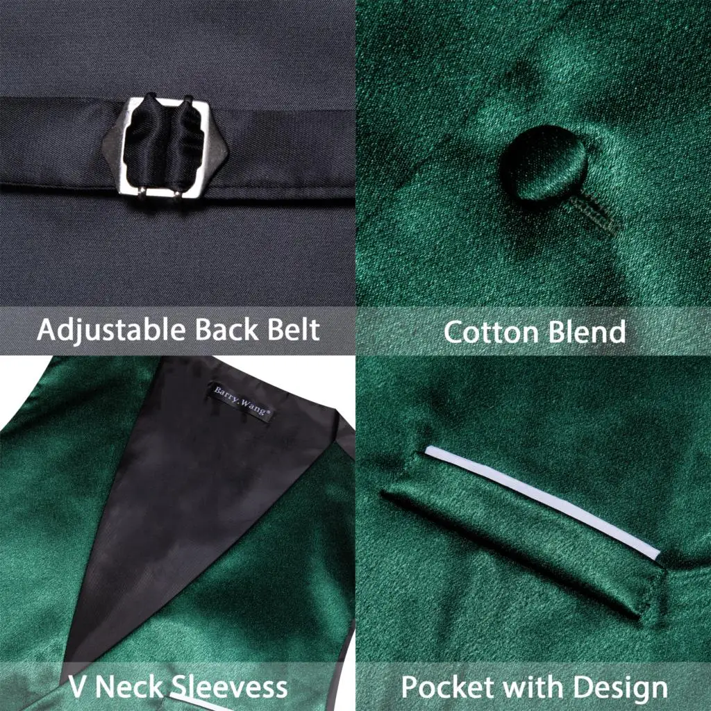 Luxury Vest for Men Silk Mercerized Green Solid Waistcoat Bowtie Tie Set Wedding Business Sleeveless Jacket Male Suit Barry Wang