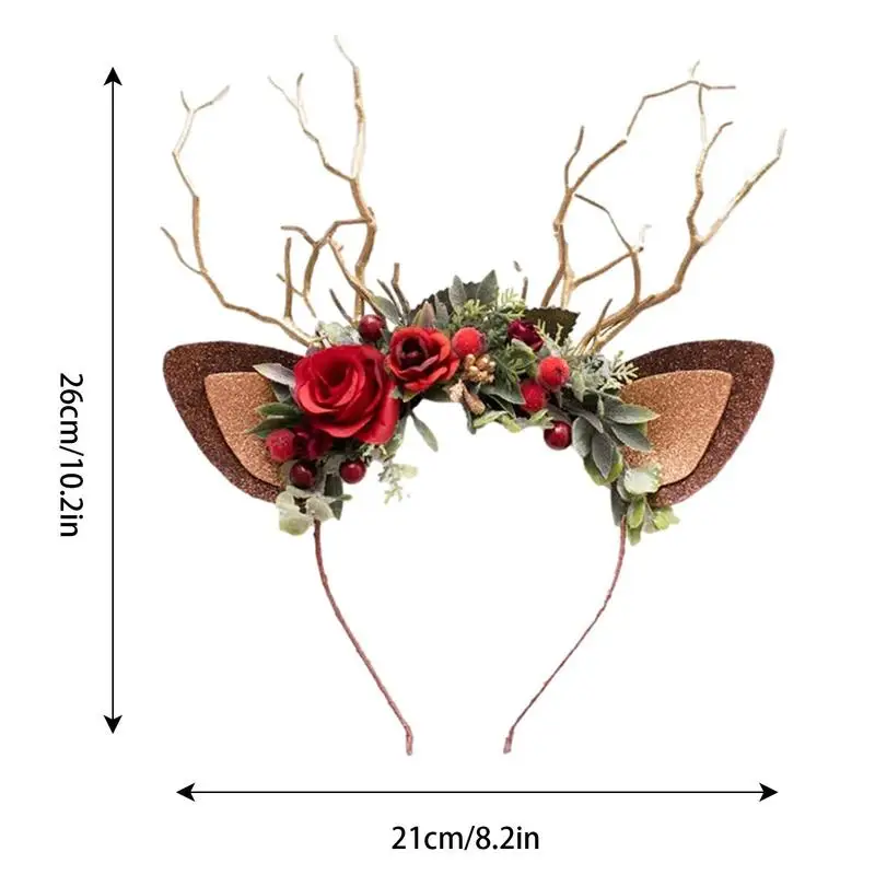 Cute Christmas Reindeer Headband Universal Creative Artificial Deer Horn Tree Branch Flower Hair Hoop for Christmas Party Girls