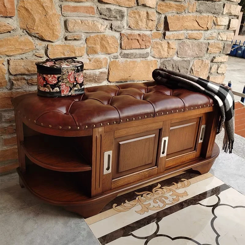American door can sit European multi-functional storage leather shoe stool
