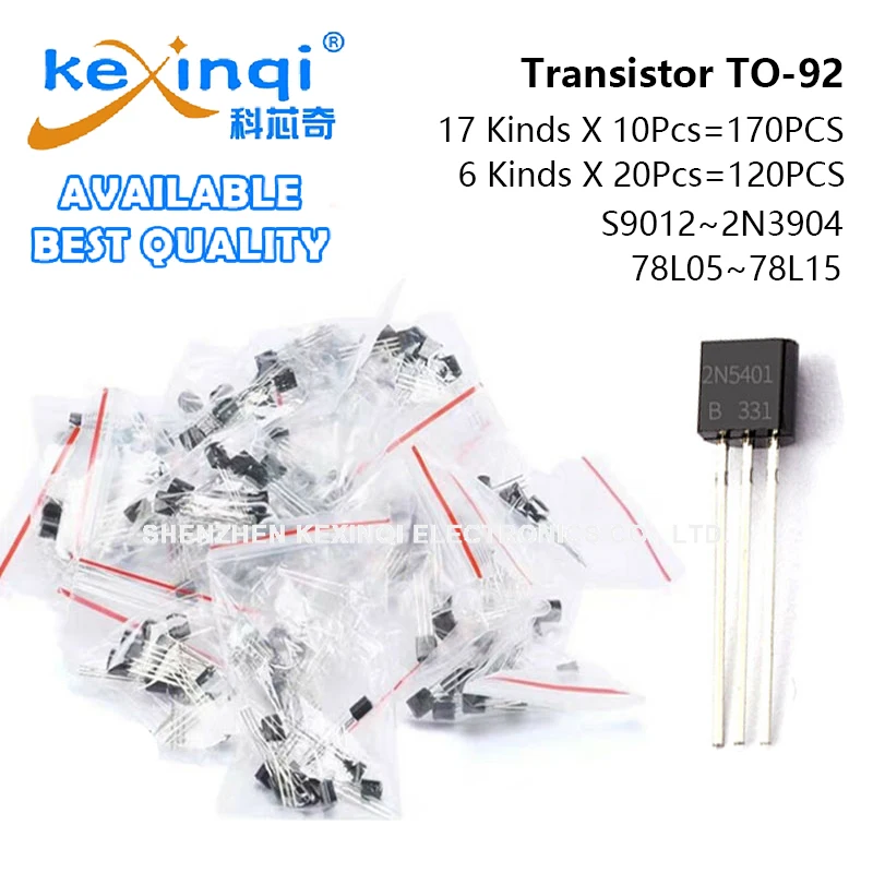 (17/6kinds) Commonly Used NPN PNP Transistor Kit TO-92 S9012 2N3904 78L05 78L15 S9014 S8550 A1015 C1815 78L08 78L12 Each 10/20pc