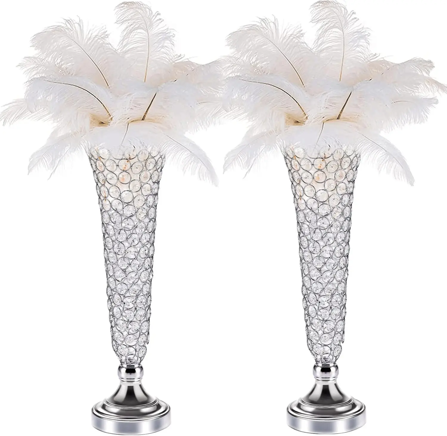 

Crystal Trumpet Floral Vase -2 Pcs Centerpieces For Wedding Table, 20 Inch Wrought Iron Crystal Vase, Flower Vases For Party