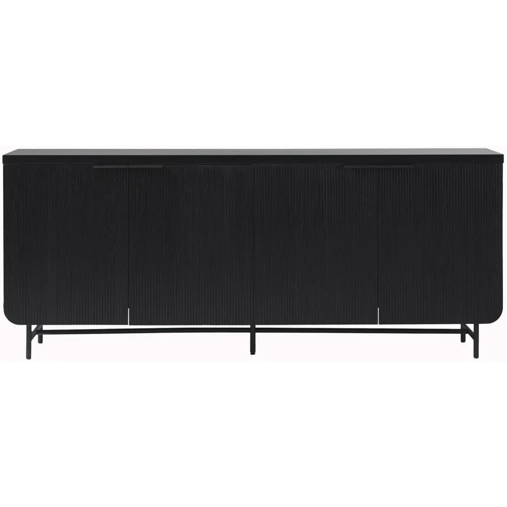 Aparador escandinavo ranhurado com 4 portas, 69 polegadas, preto