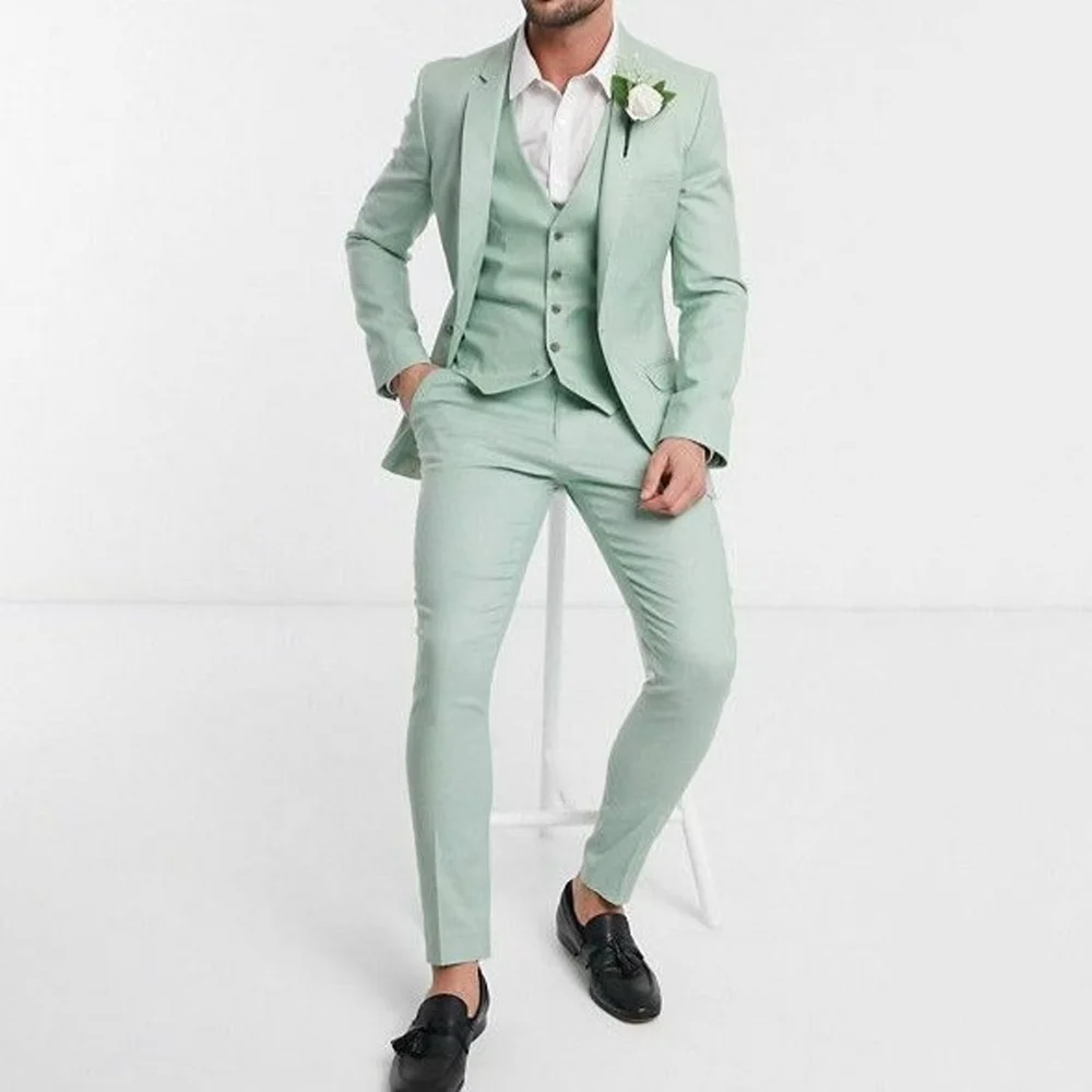 Mint Green Notch Lapel Men's Suits Wedding Tuxedo Bespoke Elegant Blazer 2025 Fashion Design 3-Piece Jacket+Pants+Vest Costume