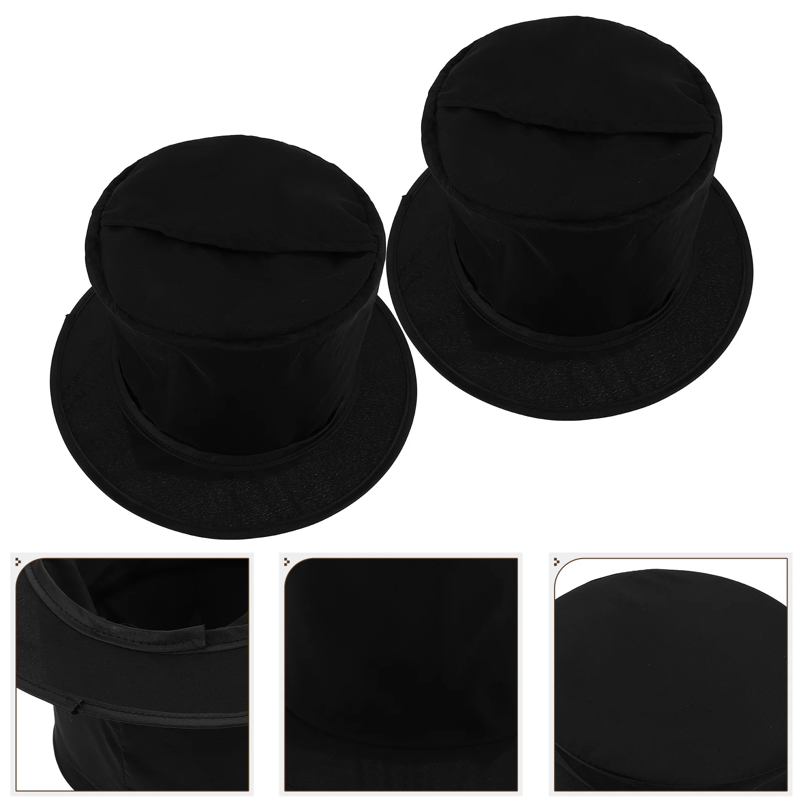 2Pcs Collapsible Black Magician Top Hat Costume Party Hat Stage Tricks Masquerade Christmas Carnival Victorian Costume Hats