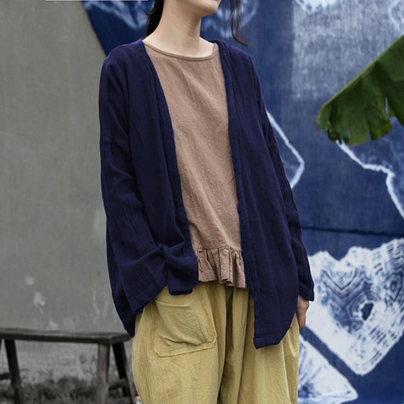 

Women Cotton Linen Casual Cardigan Coats New Arrival 2025 Autumn Simple Style Solid Color Loose Female Basics Jackets M1940