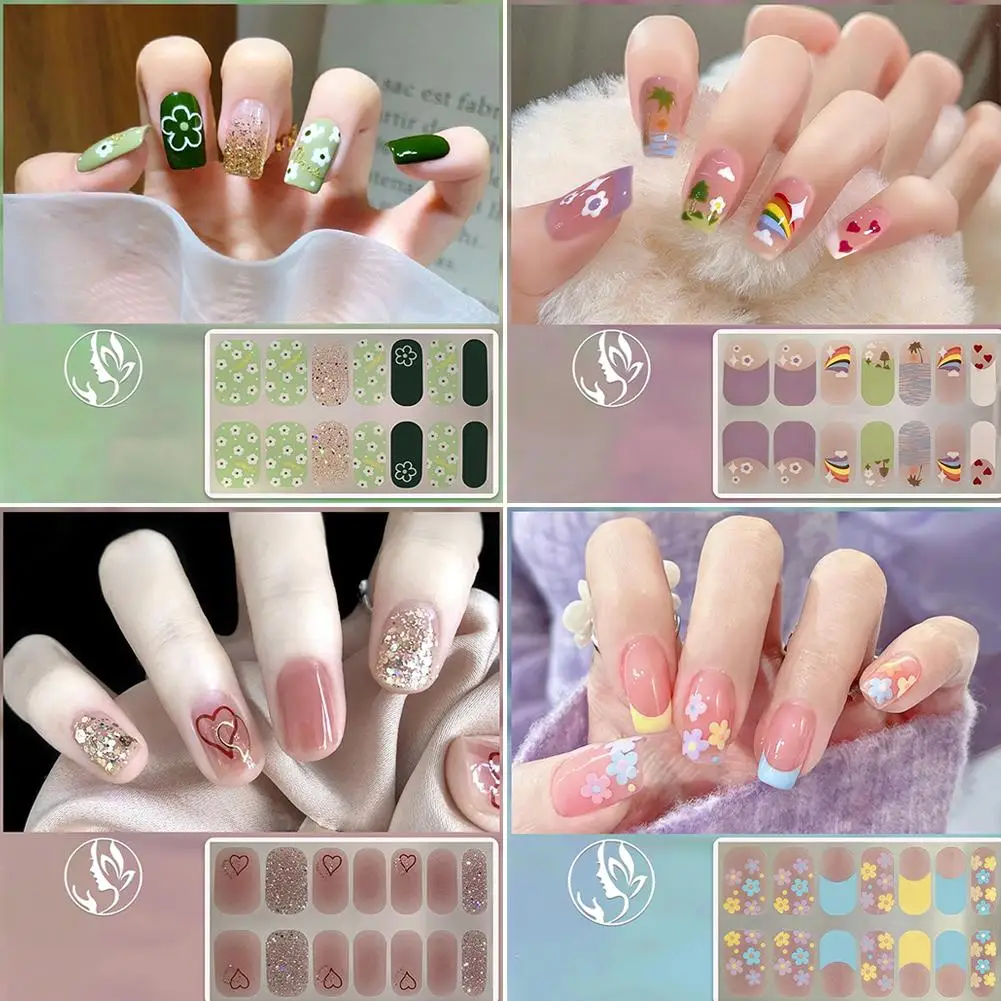 24 punte/foglio decalcomanie multicolori adesivi per unghie in Gel per lampada UV strisce per unghie in Gel Semi polimerizzate uso di alta qualità 100% Patch per unghie in Gel