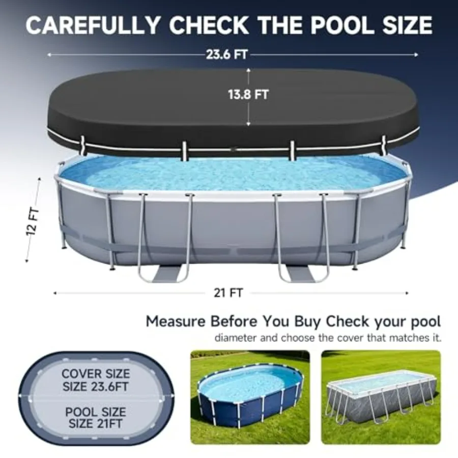 Above Ground Pool Cover, 420D Solar Rectangular Tarpaulin, Blue, Waterproof Dustproof Windproof Integrated Design for 12X21 FT
