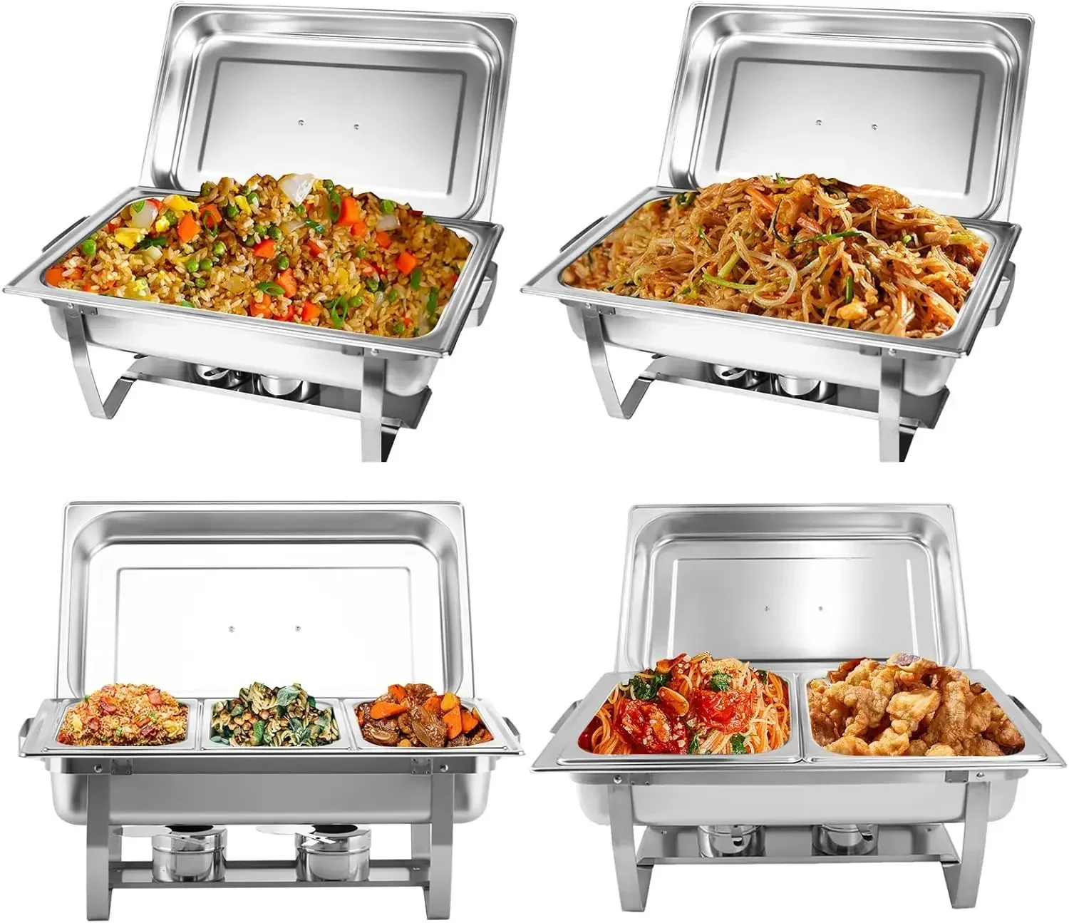 

Valgus 4-Pack 8QT Stainless Steel Chafing Dish Buffet Set with 2 Full Size, 2 Half Size, 3 1/3 Size Pans Food Warmers Parties