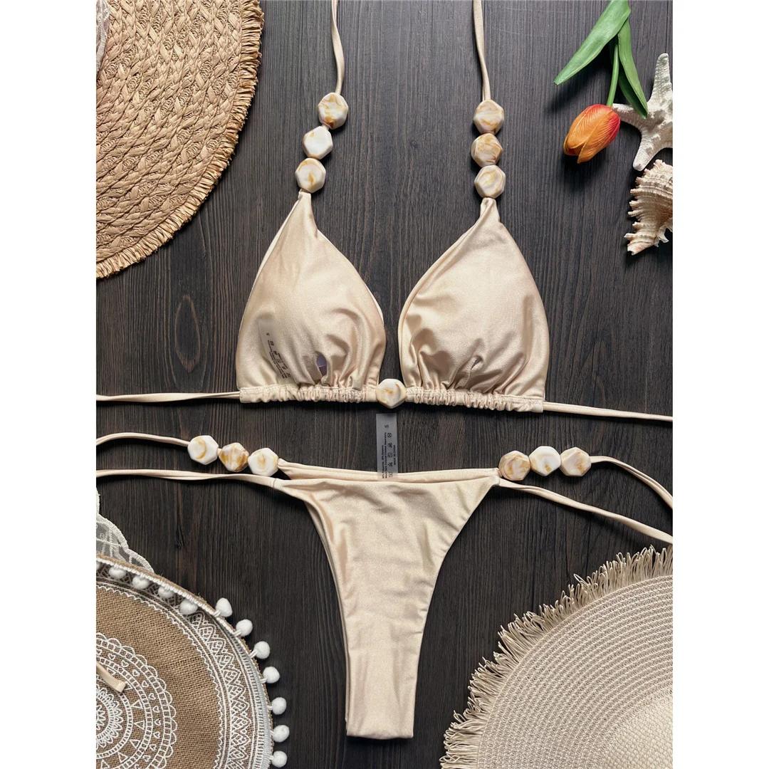 Halter High Leg Cut Bikini Damen Bademode Zweiteiliger Bikini-Set Mini-Tanga Gepolsterter Badeanzug Badebekleidung V7320 – Detail 7