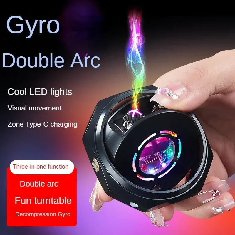 Smart Charging Double Arc Lighter Creative Fingertip Spinning Gyroscope High Power Cigarette Lighter Smoking Gift