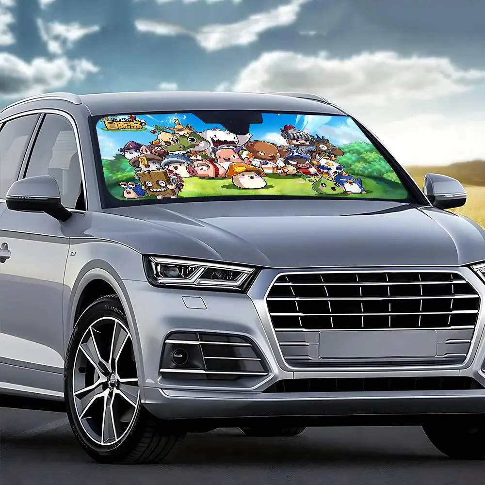 M-maplestory jogo carro pára-sol cortinas pára-brisas janela dianteira viseira 70x130cm viseira de sol solar proteger xadrez presente novidade carro