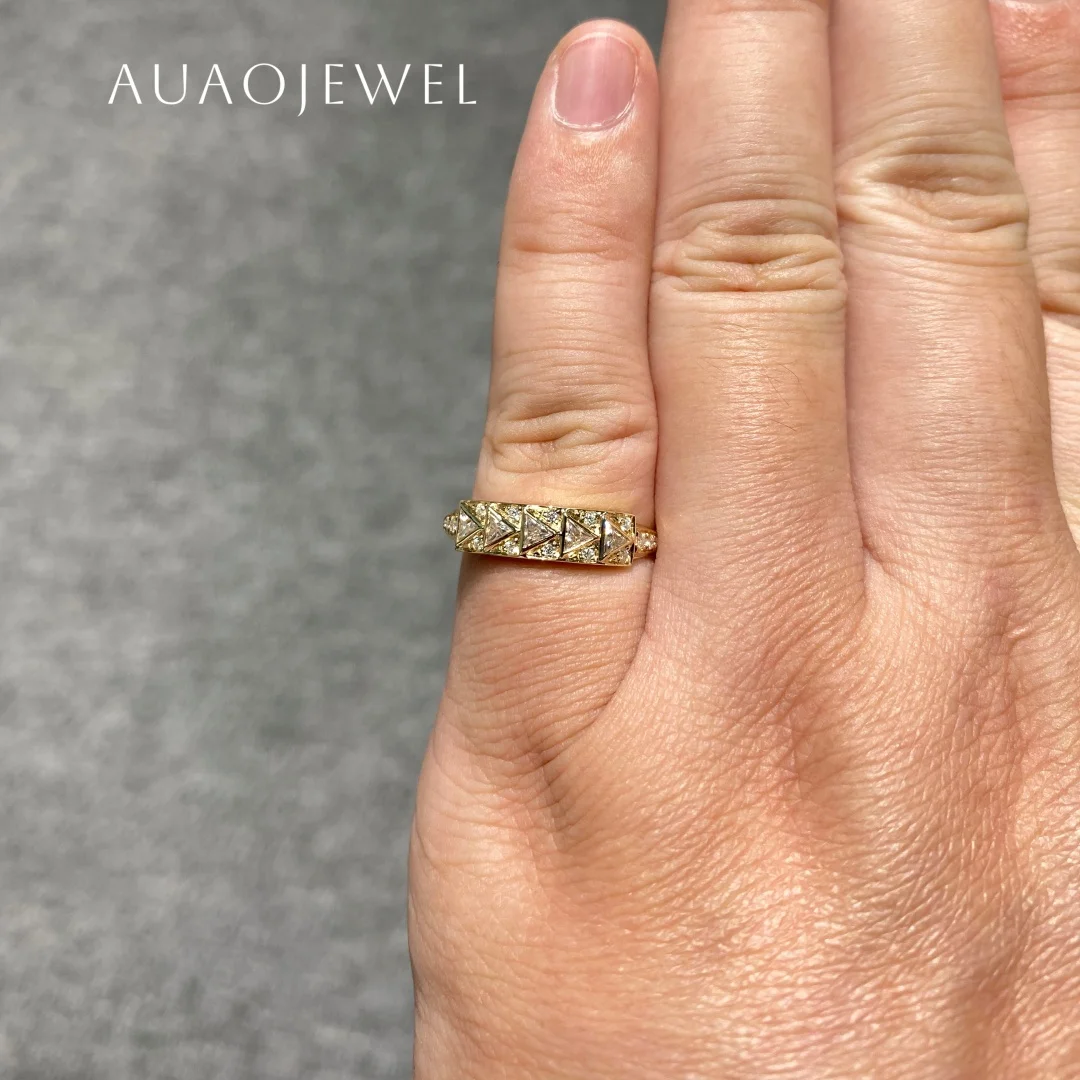 AUAOJEWEL Moissanite Wedding Band 2.5Mm Triganle Cut Luxury Designer Jewelry 925 Sterling Silver 18K 14K 9K Gold Rings For Girls