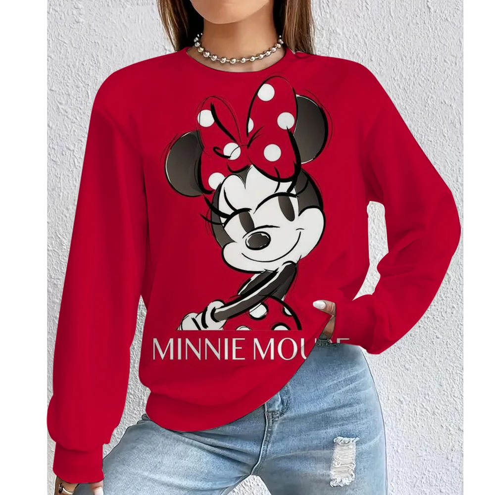 Ropa deportiva de otoño para mujer, Sudadera con capucha con estampado de Mickey Mouse de Disney, jersey suave cómodo con cuello redondo, ropa informal para mujer