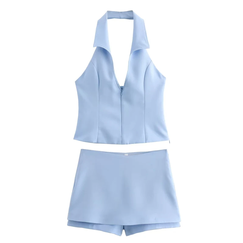 2024 Women\'s Set New Fashion Halterneck Slim Chic Women Suspenders Summer Ladies Mini Hakama Skirts Casual Women\'s Set