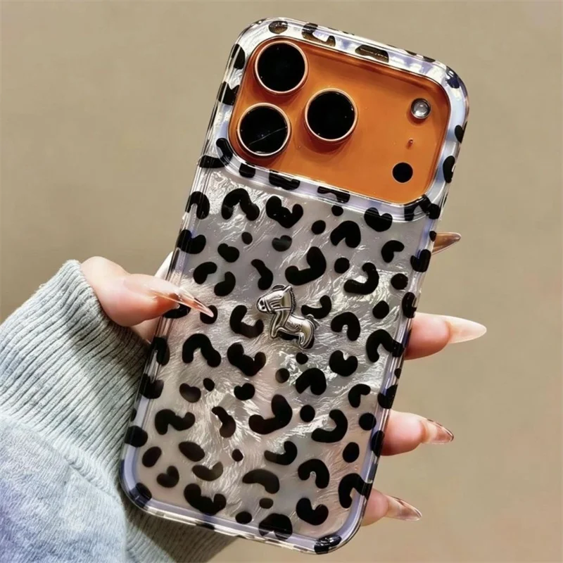 Capa de celular com estampa Vortex IND preto e prata com estampa de leopardo e cavalo prateado 3D, adequada para iPhone 11 12 13 14 15 16 17 Pro Max