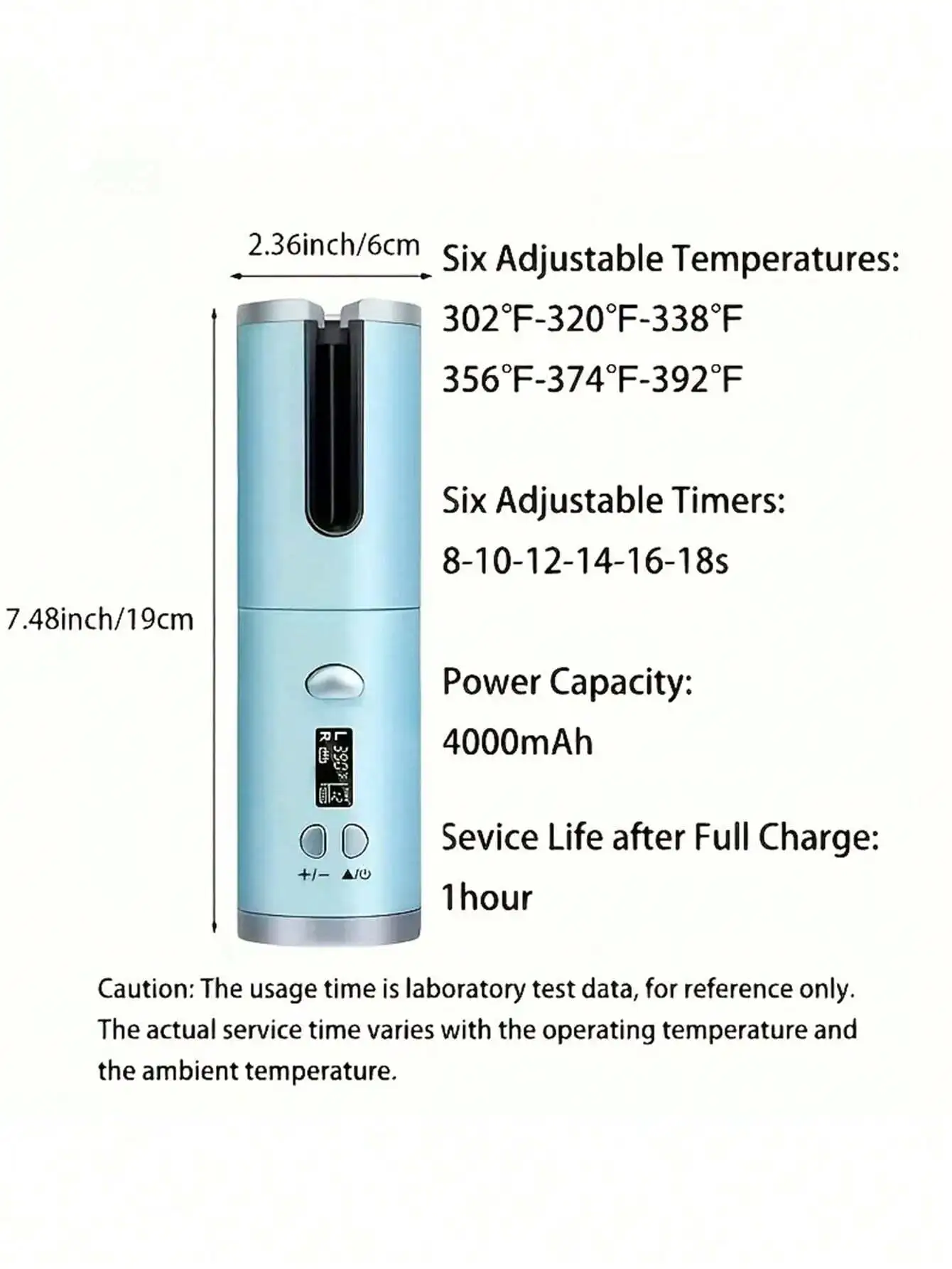 أداة تجعيد الشعر الأوتوماتيكية اللاسلكية مع أسطوانة دوارة من السيراميك، 6 إعدادات لدرجة الحرارة والمؤقت، محمولة وقابلة لإعادة الشحن، سريعة H